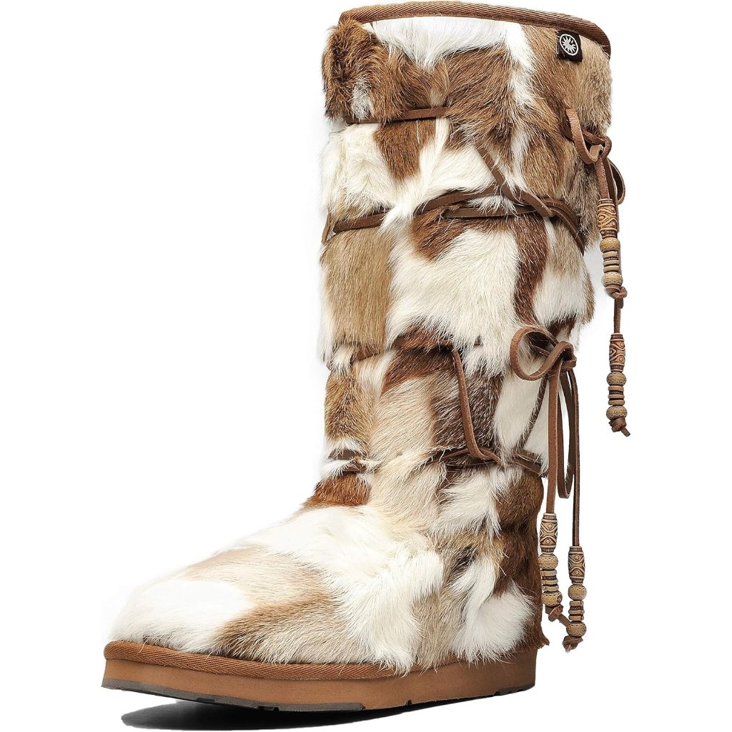 Women's Brown Comfort Suede Fur Shearling Stylish Knee High Winter Snow Boots